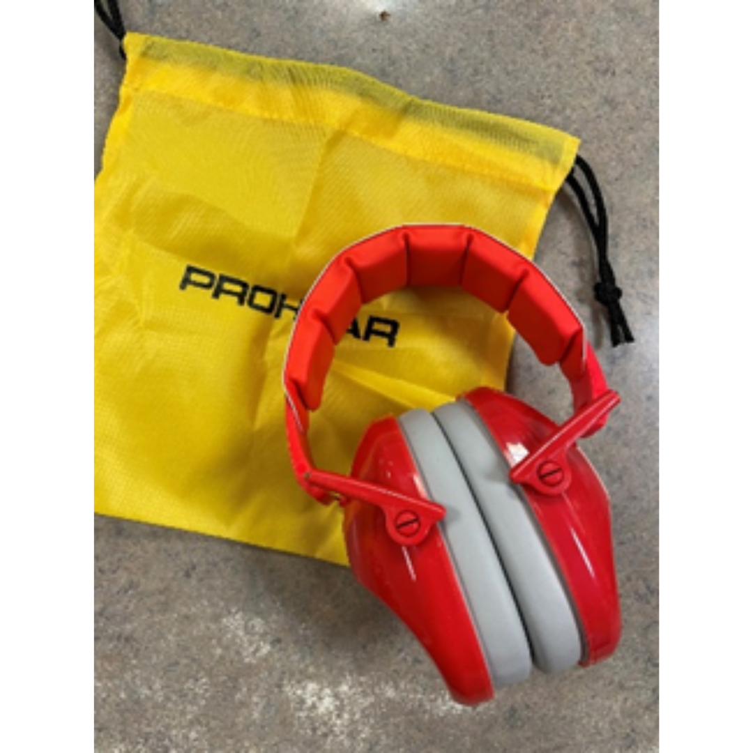 red youth ear protection headphones