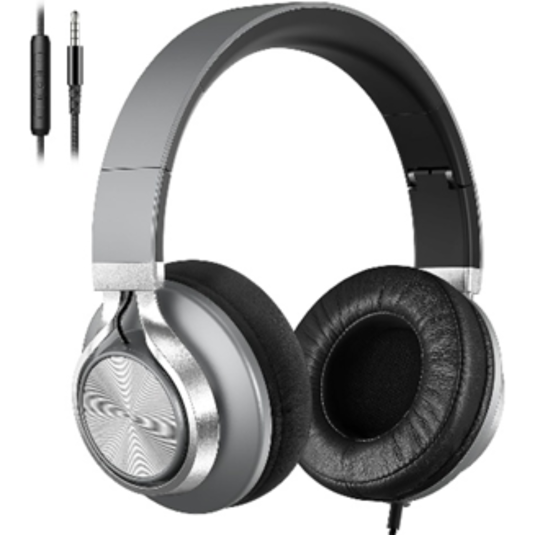 silver headhpones with black cushion